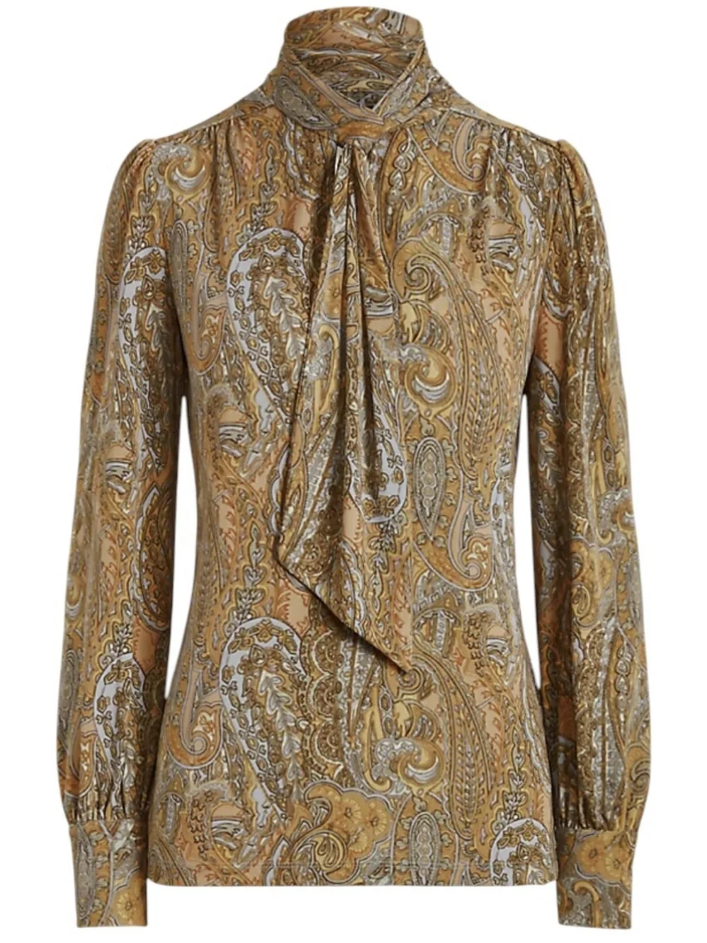 LAUREN RALPH LAUREN Paisley Tie Neck Blouse Size S Long Sleeve Top